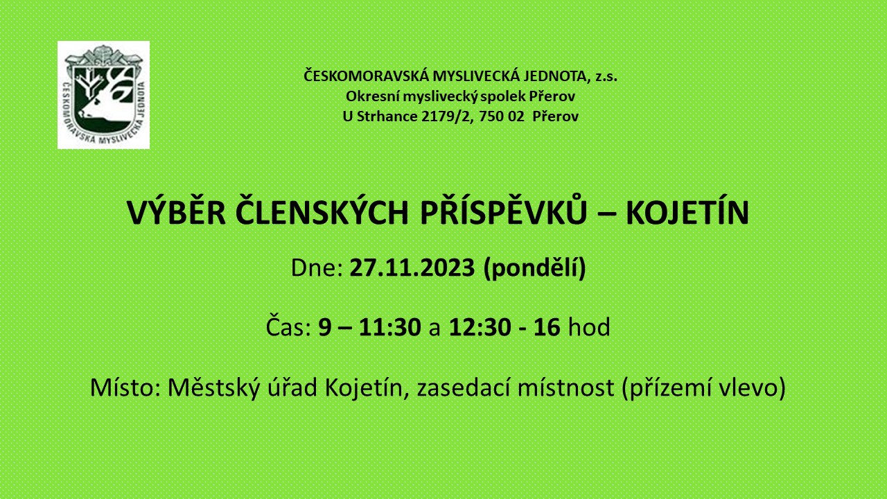 Výběr členských příspěvků Kojetín 27.11.2023