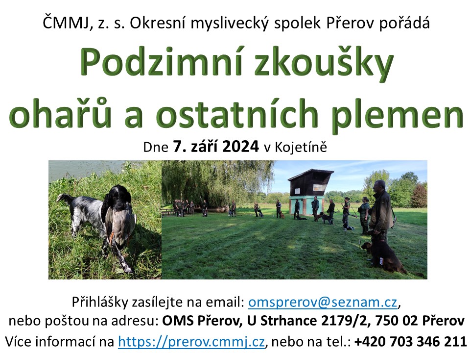 Podzimní zkoušky ohařů a ostatních plemen 7.9.2024 Kojetín