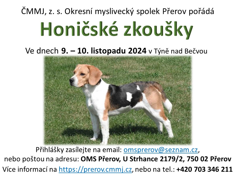 Honičské zkoušky 9.-10.11.2024 Týn nad Bečvou