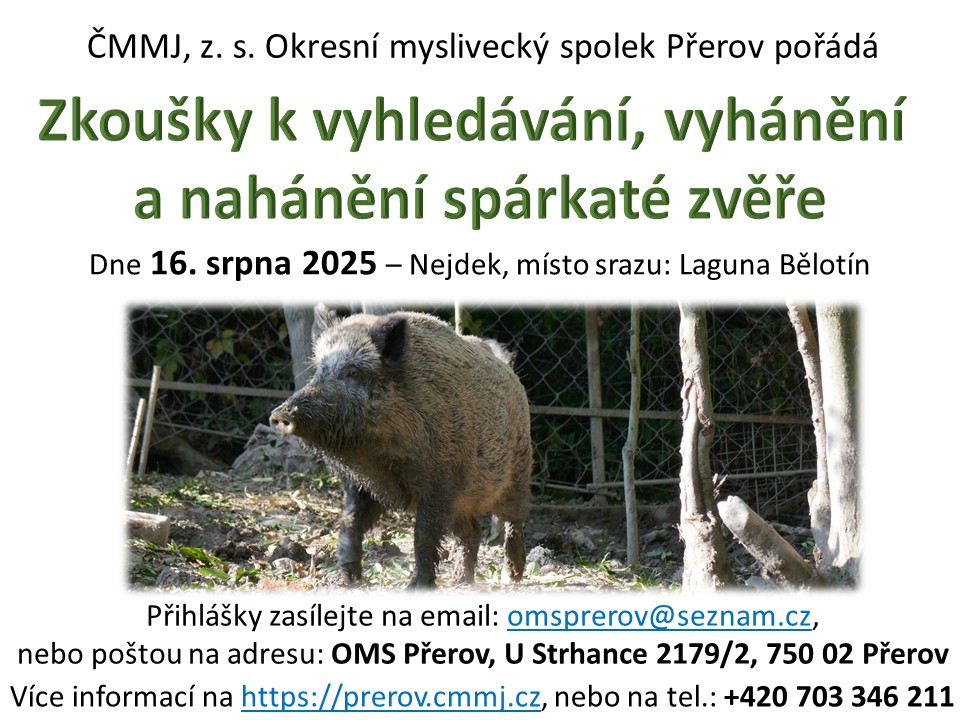 Zkoušky k vyhledávání, vyhánění a nahánění spárkaté zvěře 16.8.2025, Nejdek