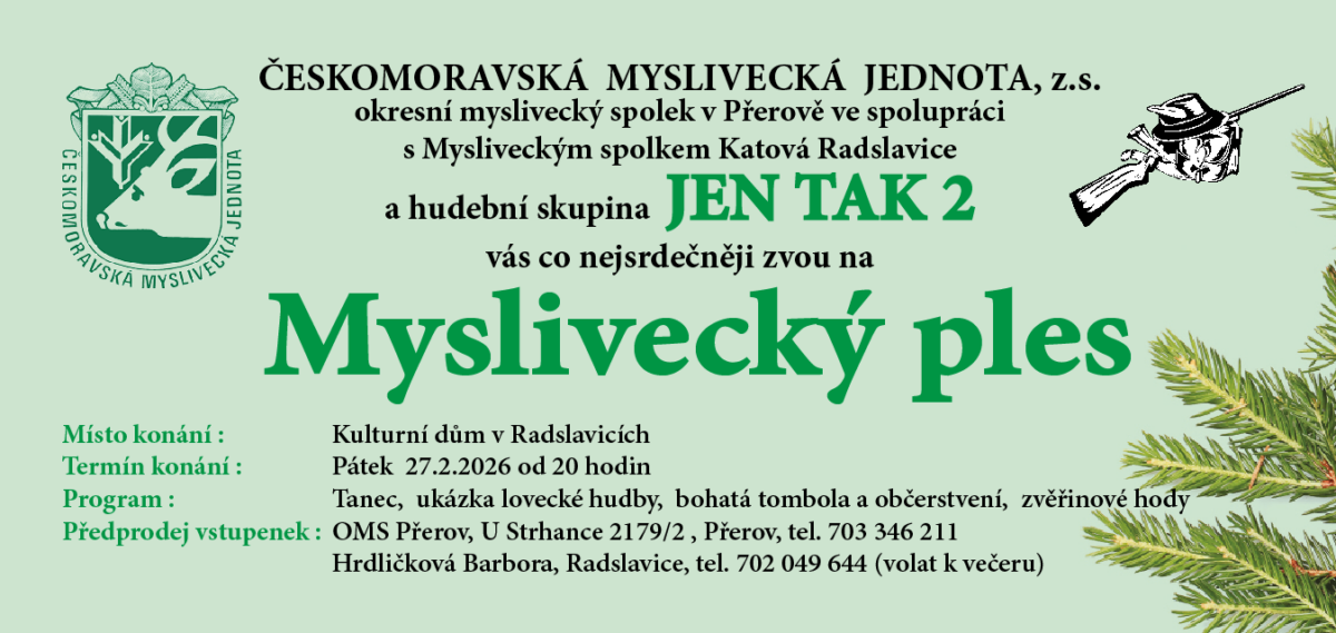 Myslivecký ples OMS Přerov, 27.2.2026 Radslavice