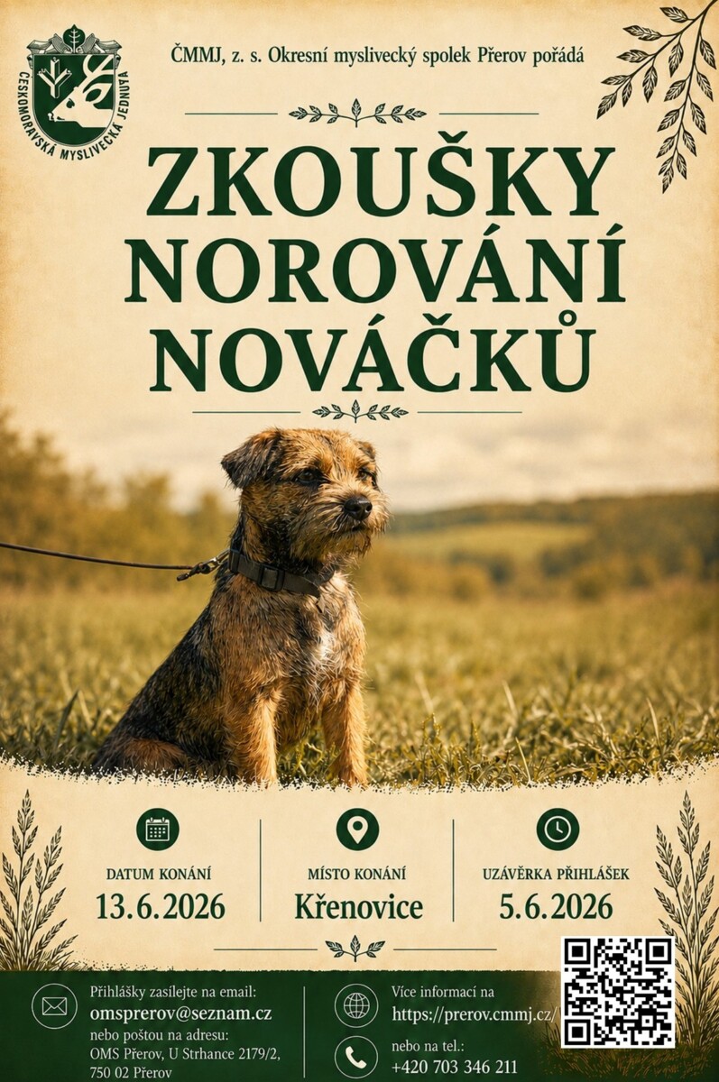 Zkoušky norování nováčků 13.6.2026 Křenovice