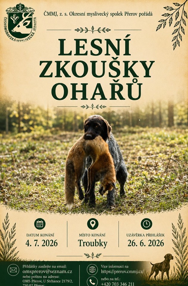 Lesní zkoušky ohařů 4.7.2026 Troubky