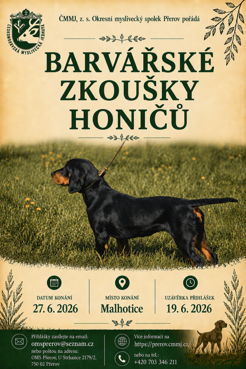 Barvářské zkoušky honičů 27.6.2026 Malhotice