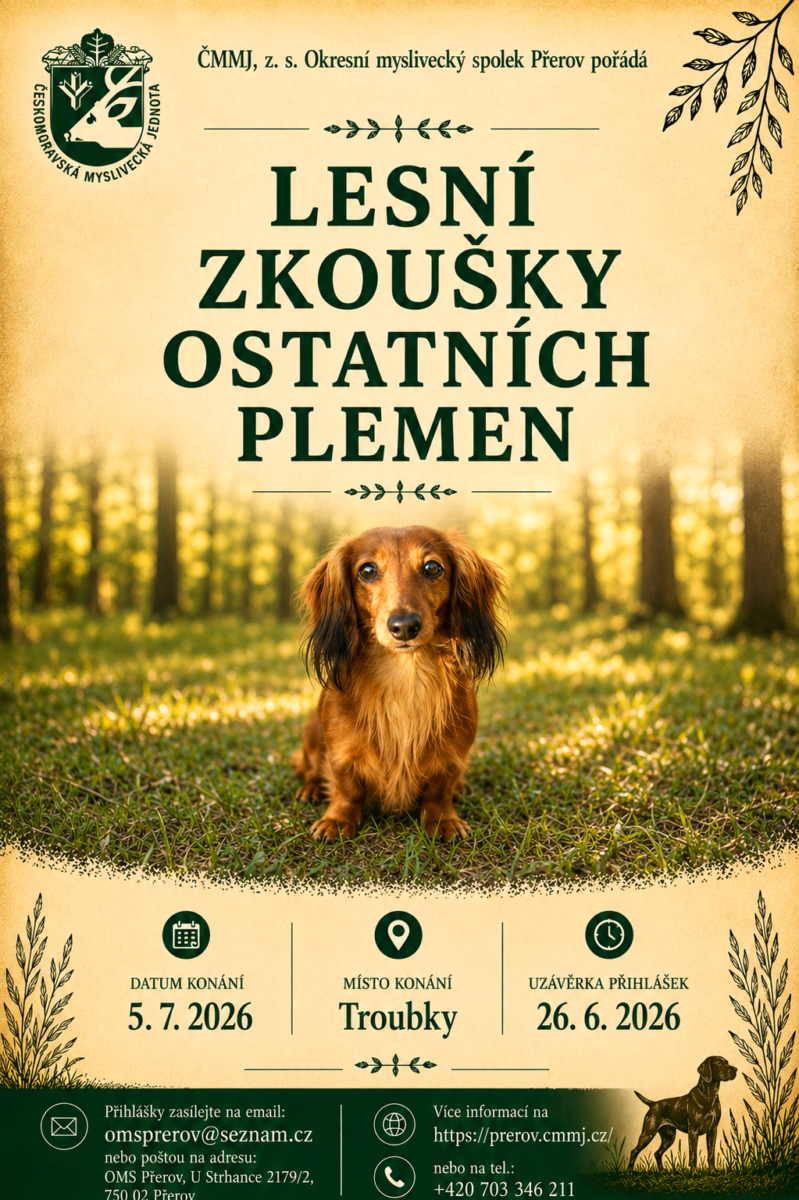 Lesní zkoušky ostatních plemen 5.7.2026 Troubky