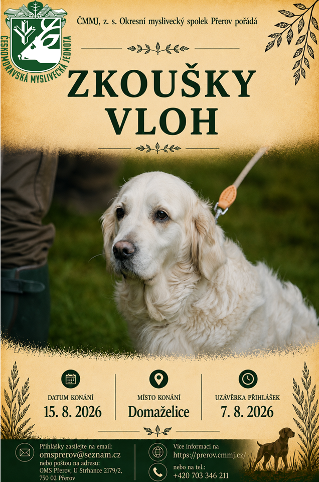 Zkoušky vloh ohařů a ost.plemen 15.8.2026 Domaželice