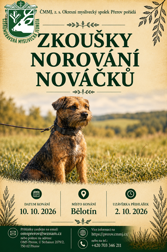 Zkoušky norování nováčků 10.10.2026 Laguna-Bělotín
